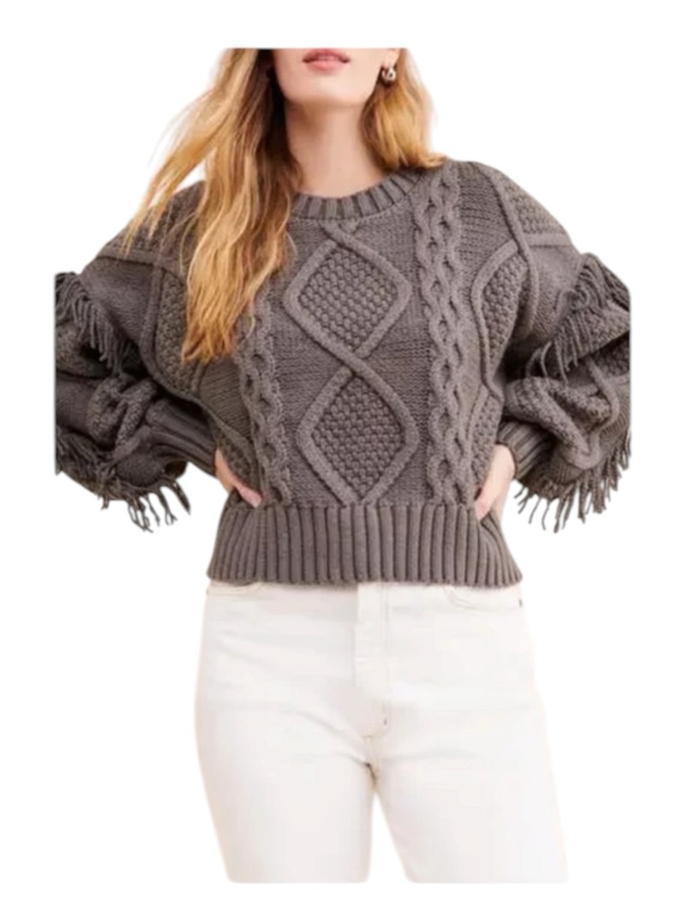 Line & Dot Jasper Fringe Sweater Charcoal XS NWT